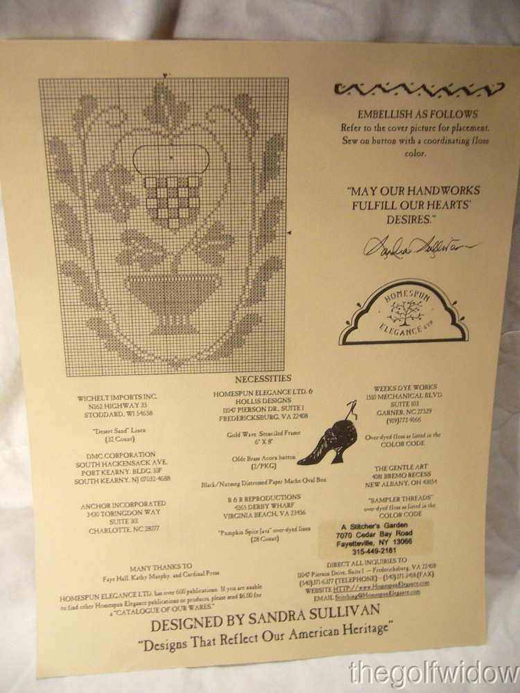 Homespun Elegance 2006 Oh Splendid Acorn Cross Stitch Pattern