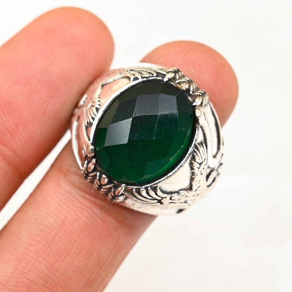 925 Sterling Silver Handmade-Statement Men's Ring Emerild Ring All Size BJ267