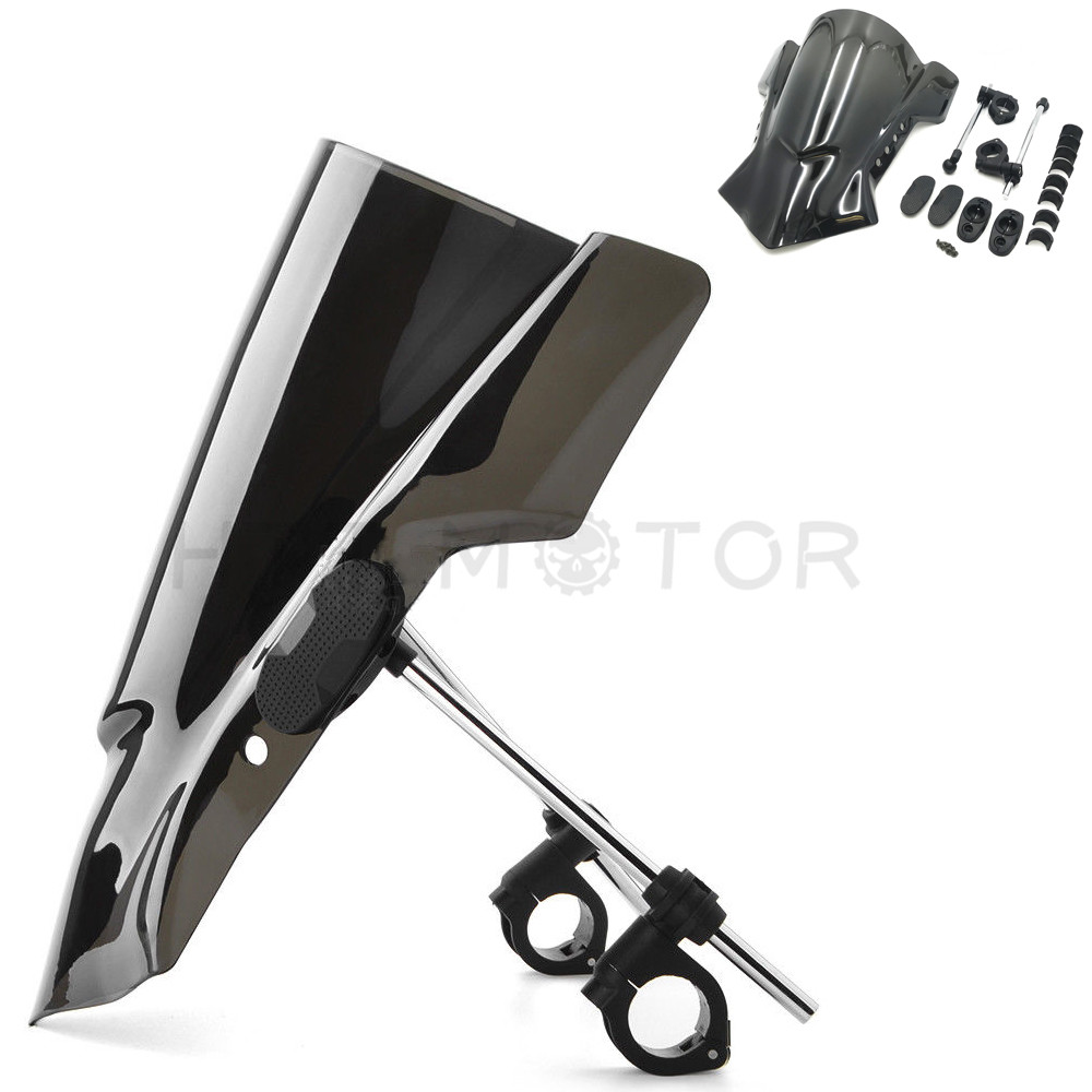 HongK Universal 7/8" 1" Handlebar Mount Black Windshield Windscreen For Harley