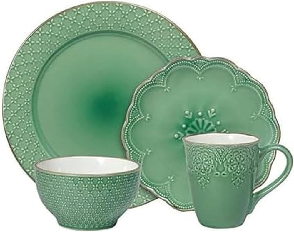 French Lace Dinnerware Set 16 Piece Green