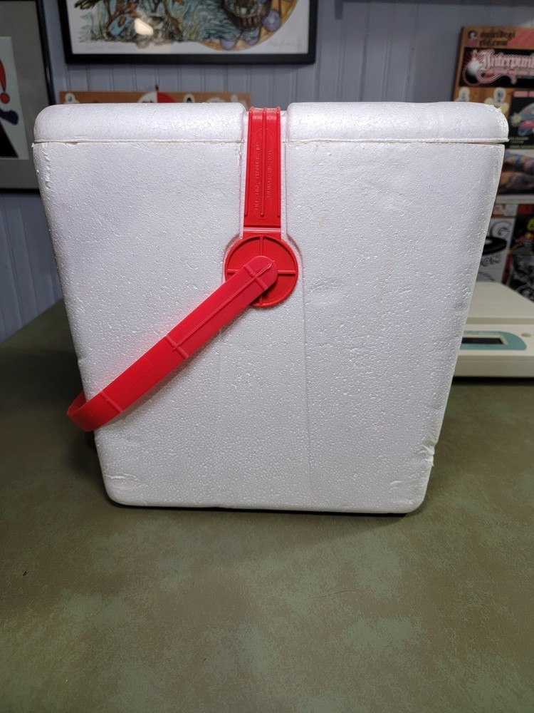Vintage Red Dog Styrofoam Cooler.