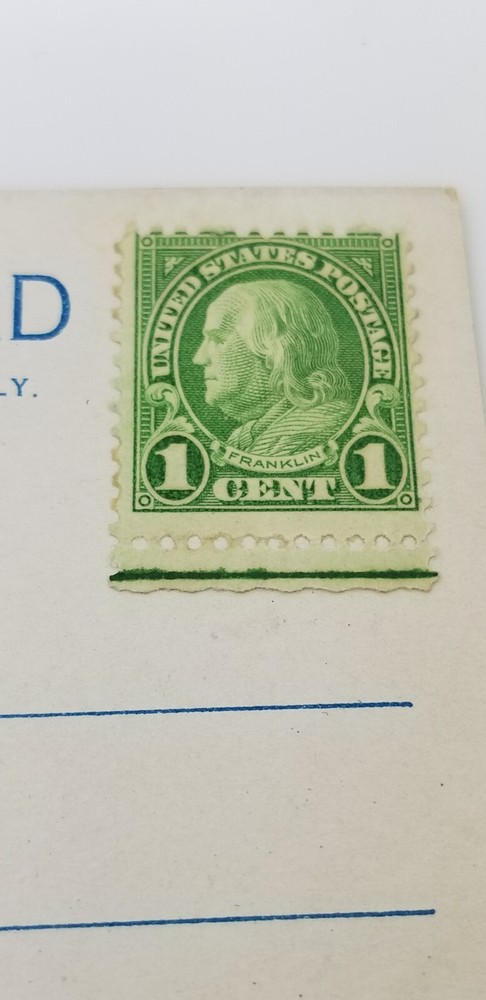RARE 1 Cent Lime Green Ben Franklin STAMP Postal. On Post Card