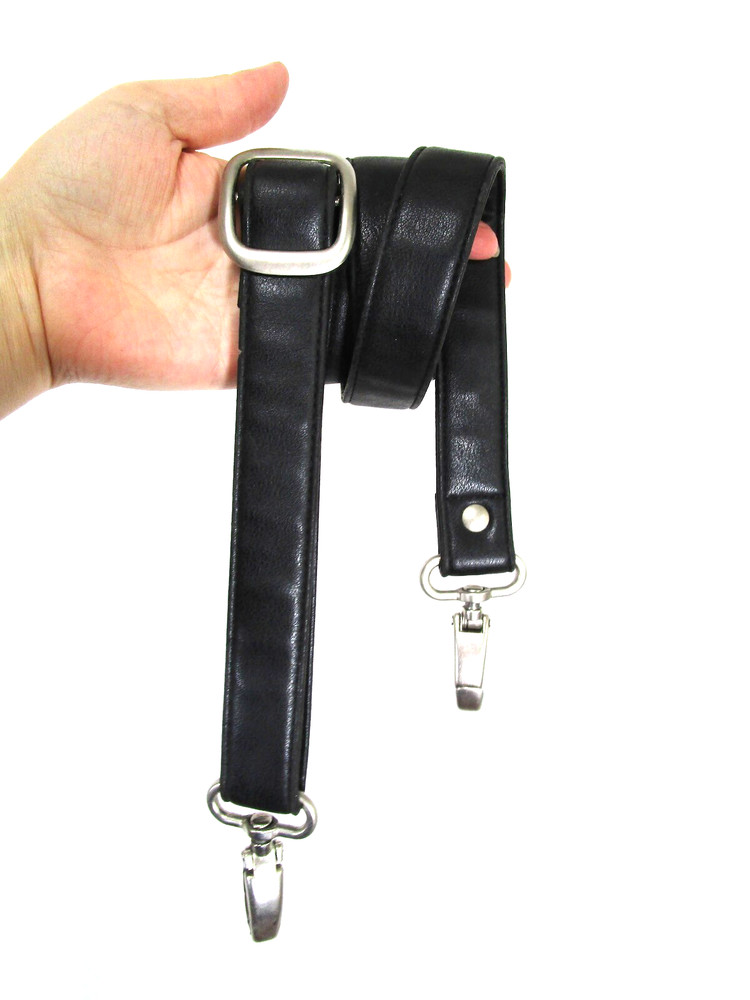 Black Faux Leather Silver Hardware Replacement Shoulder Strap