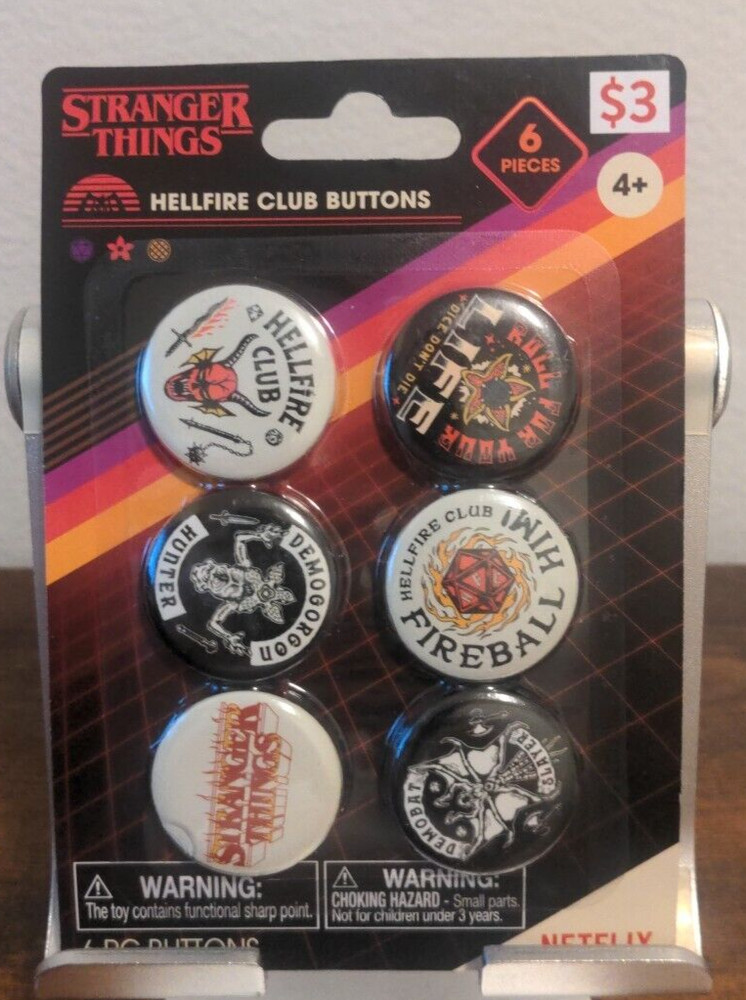 NEW! Stranger Things Hellfire Club 6-Pack Multicolor Buttons - Netflix 2024