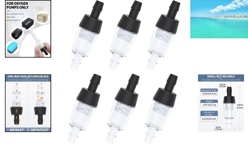 Durable 6 Pack Aquarium Check Valves - Lightweight One Way Non-Return Design