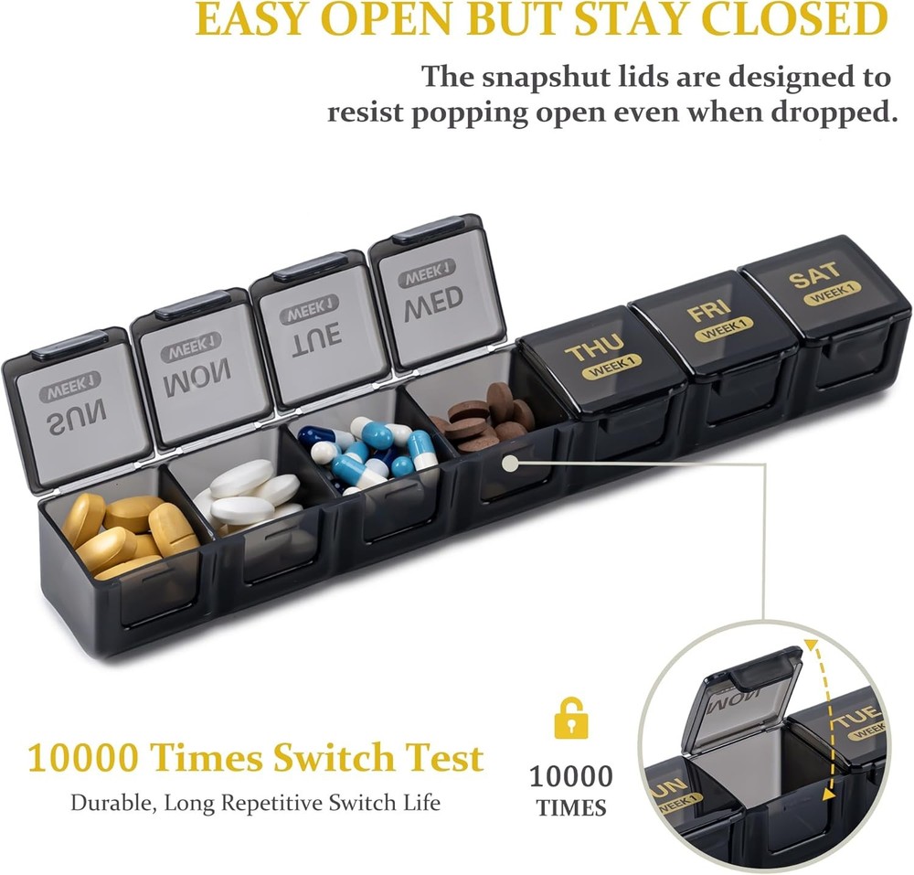 Monthly Pill Organizer 28 Day Dust Proof Case Black