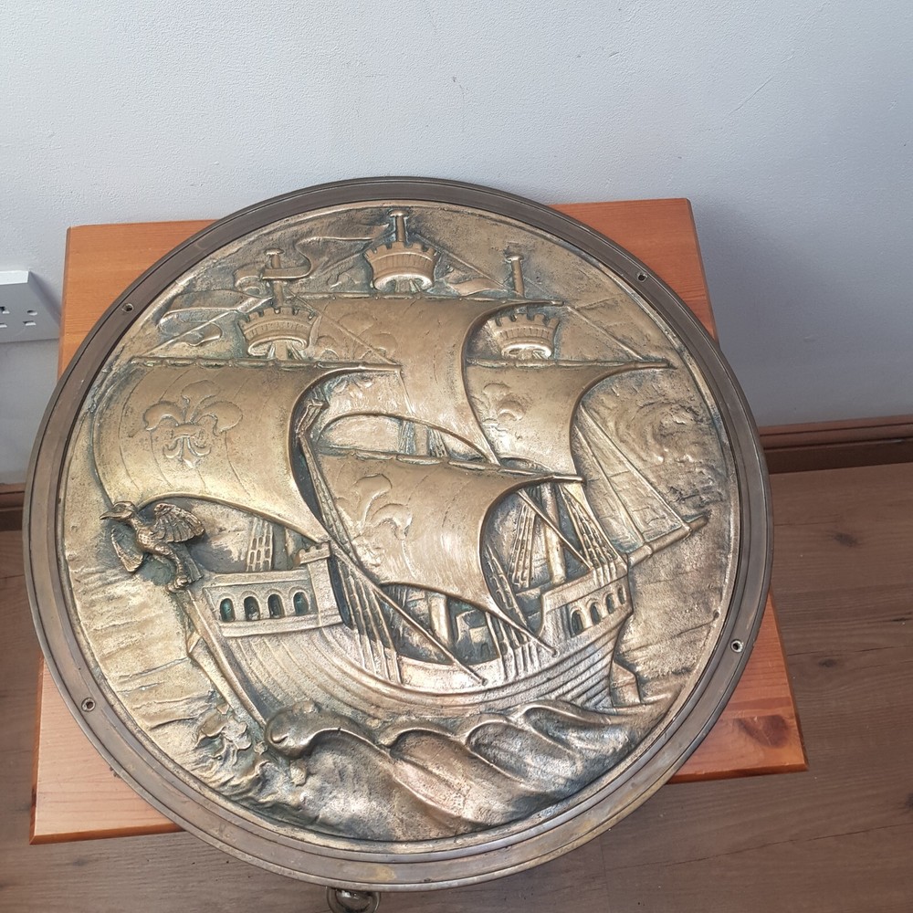 art deco bronze plaque galleon