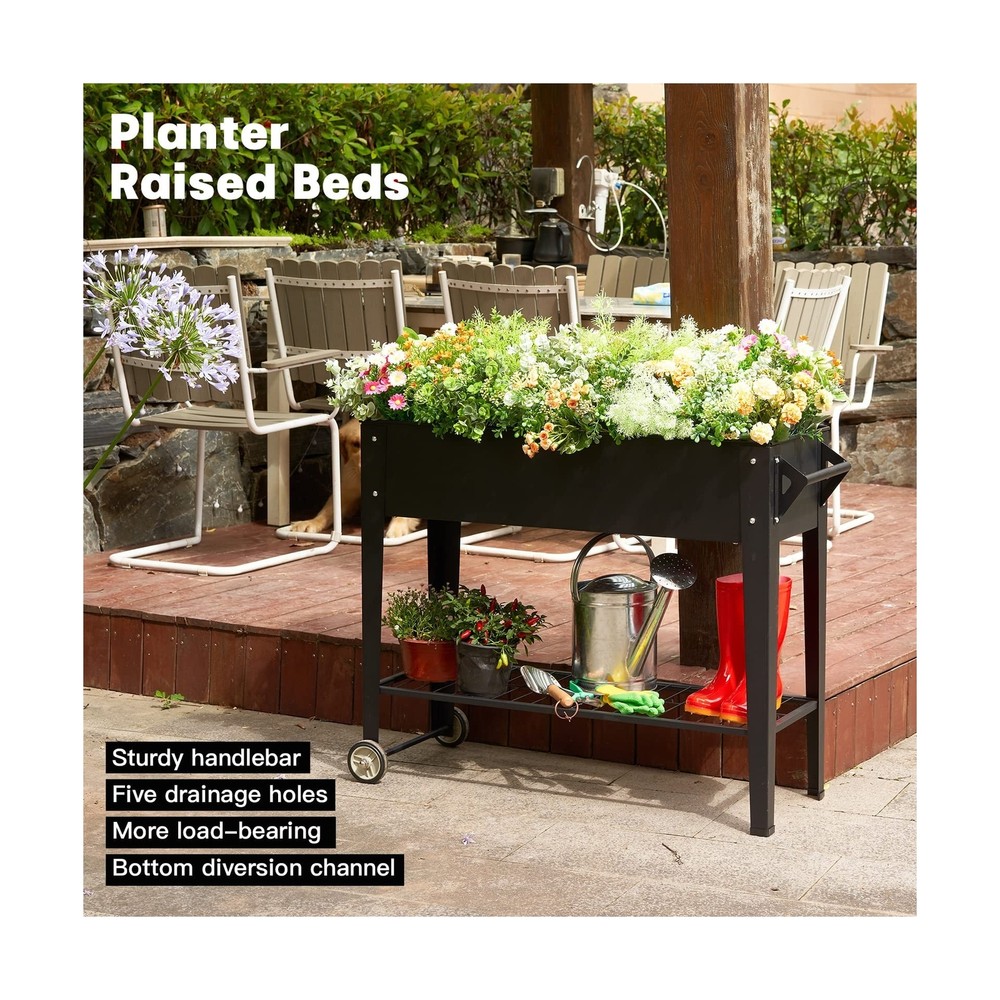 LEETOLLA Raised Garden Bed Outdoor Elevated Herb Planter Box Moveable Kit wit...