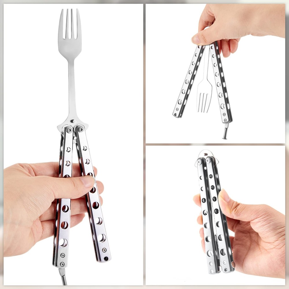 2 Pcs Butterfly Fork and Spoon Set, Tactical Folding Black