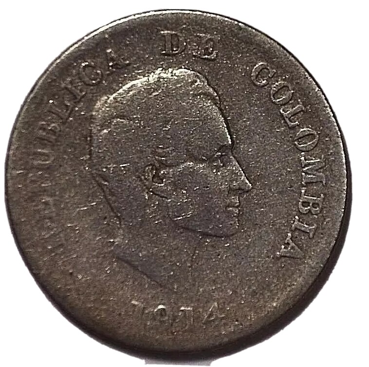 COLOMBIA - 1914 SILVER 20 CENT COIN