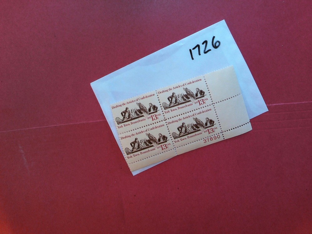 U. S. plate block- 1726- Drafting Articles Confederation - comb. shipping!