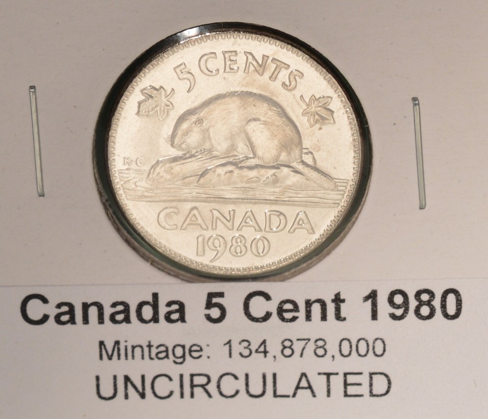 1980 Canada 5 Cent - UNCIRCULATED from Mint Roll 🇨🇦
