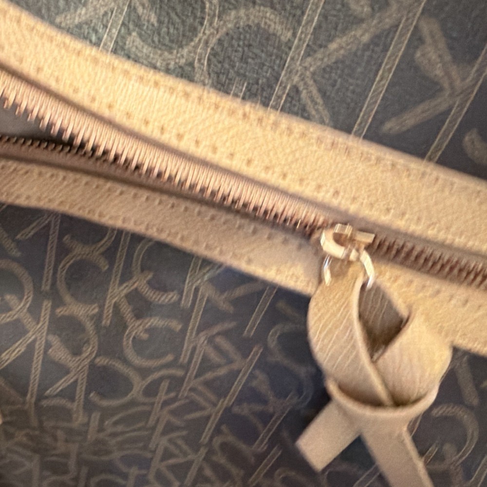 Calvin Klein Logo Print Brown Polyester Duffle Bag Adjustable Straps
