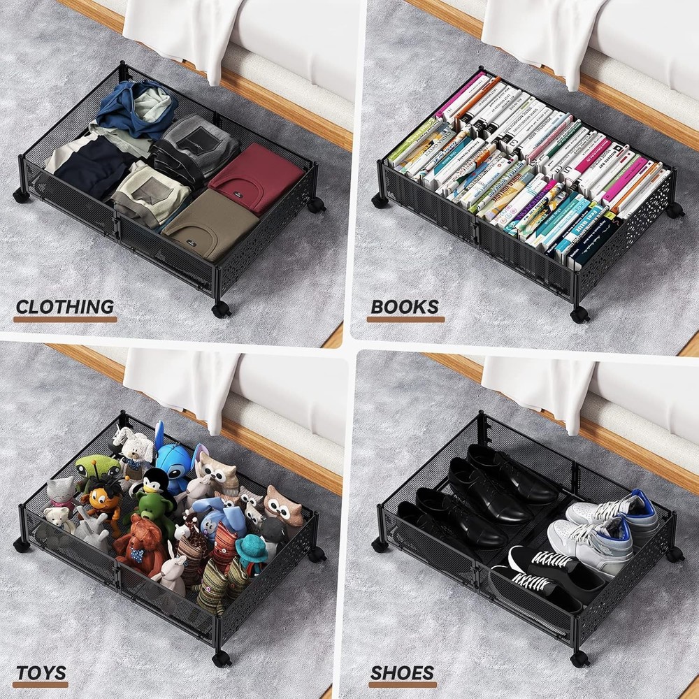 Under Bed Storage Containers with Wheels, Under Bed Shoe Storage Organizer Dr...
