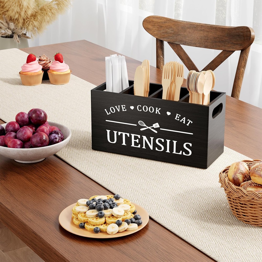 Premium Bamboo Silverware Organizer for Flatware Knives- Expandable Kitchen