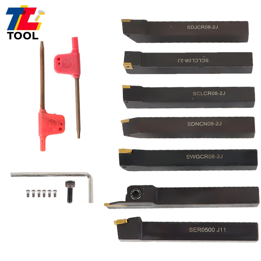 7Pc 1/2" Lathe Tool Bit Thread Insert+Holder Set Carbide Indexable Turning Tool