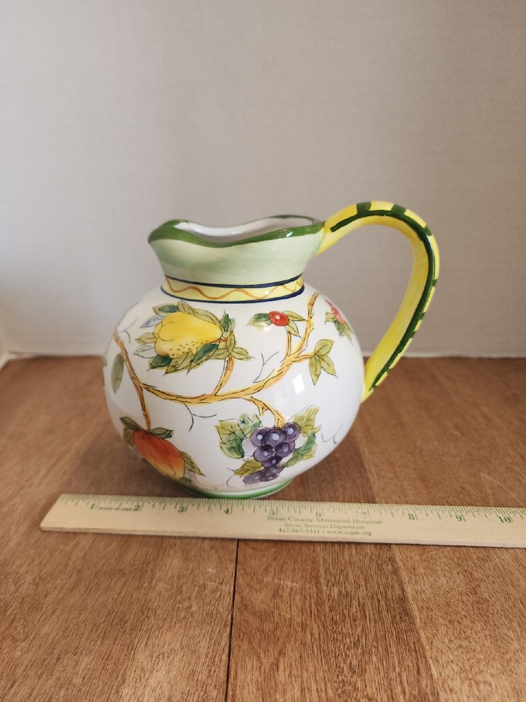 Hand Painted Ball Pitcher with Fruit Pattern
