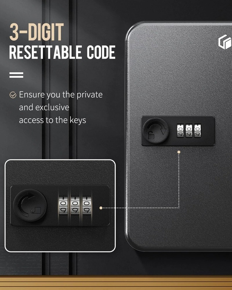 20 Position Key Cabinet with Combination Lock Resettable Black Digital Security