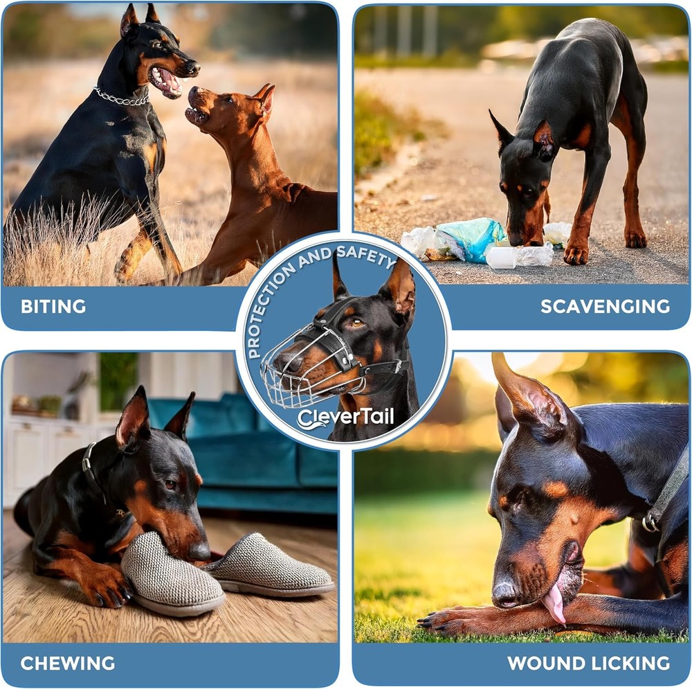 Heavy-Duty Metal Muzzle for Large Doberman - Anti-Bark Cage Design