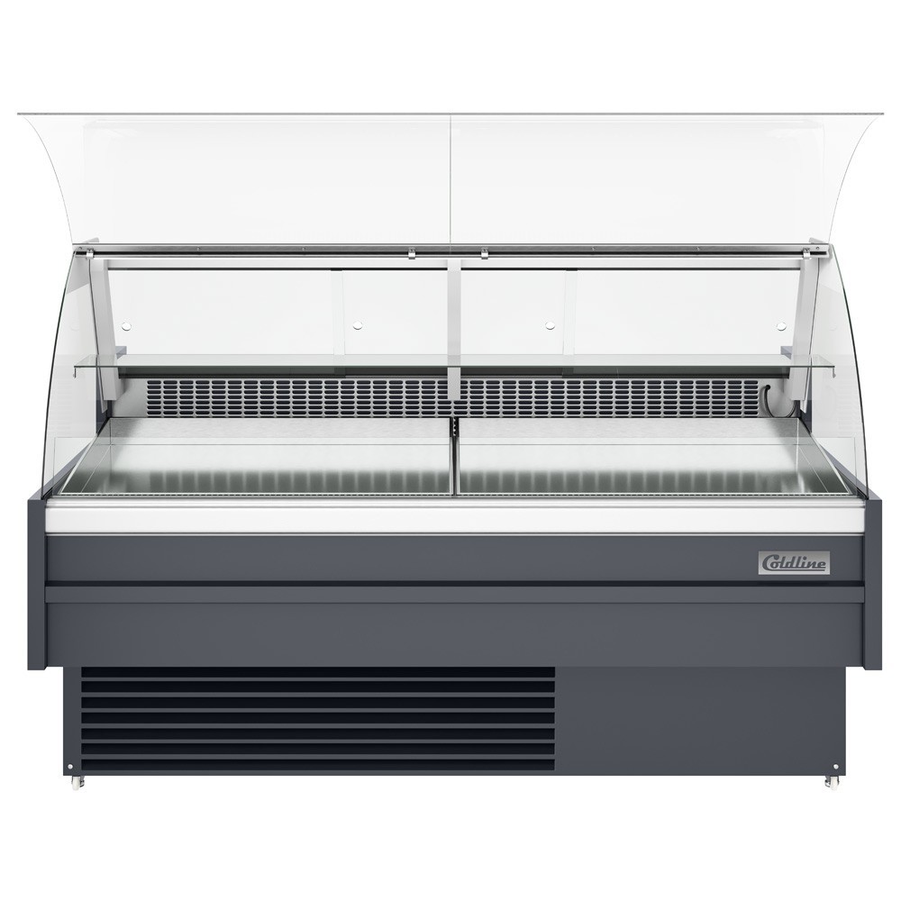72" Curved glass fish case with refrigerated storage underneath