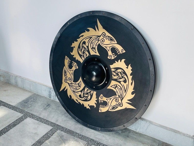 Fenrir Wolf Viking Shield: Battleworn Medieval Warrior Shield