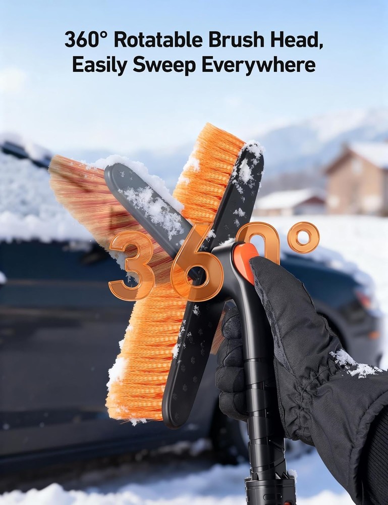 Multi-Function Ice Scraper and Snow Brush – 47.2” Adjustable Tool in Orange