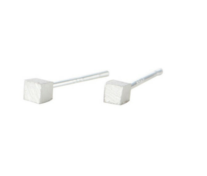 3mm Tiny Brushed Cube Square Stud Earrings 925 Sterling Silver Gift Box PE18