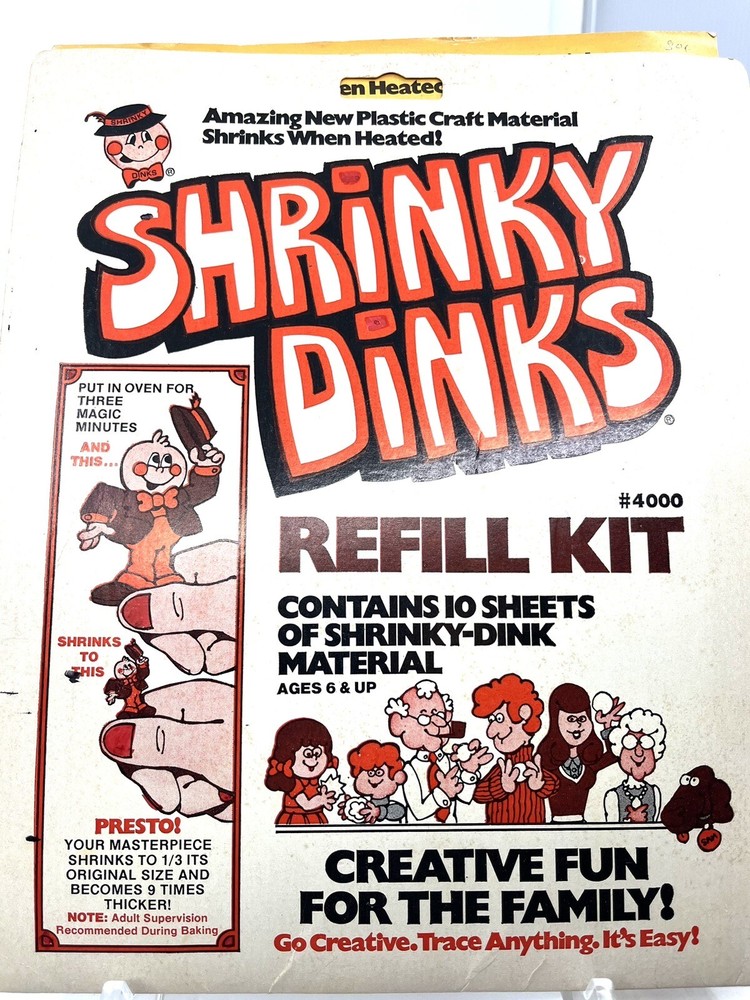 Vtg 1974 SHRINKY DINKS Refill Kit ONLY 5 Plastic SHEETS Left-Pattern Ideas Book
