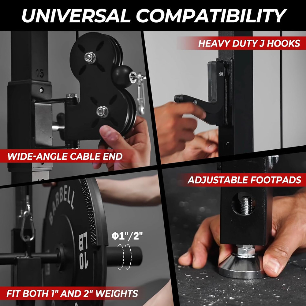 Mikolo Folding Squat Rack, Wall Mounted Power Rack with Cable Crossover Machine