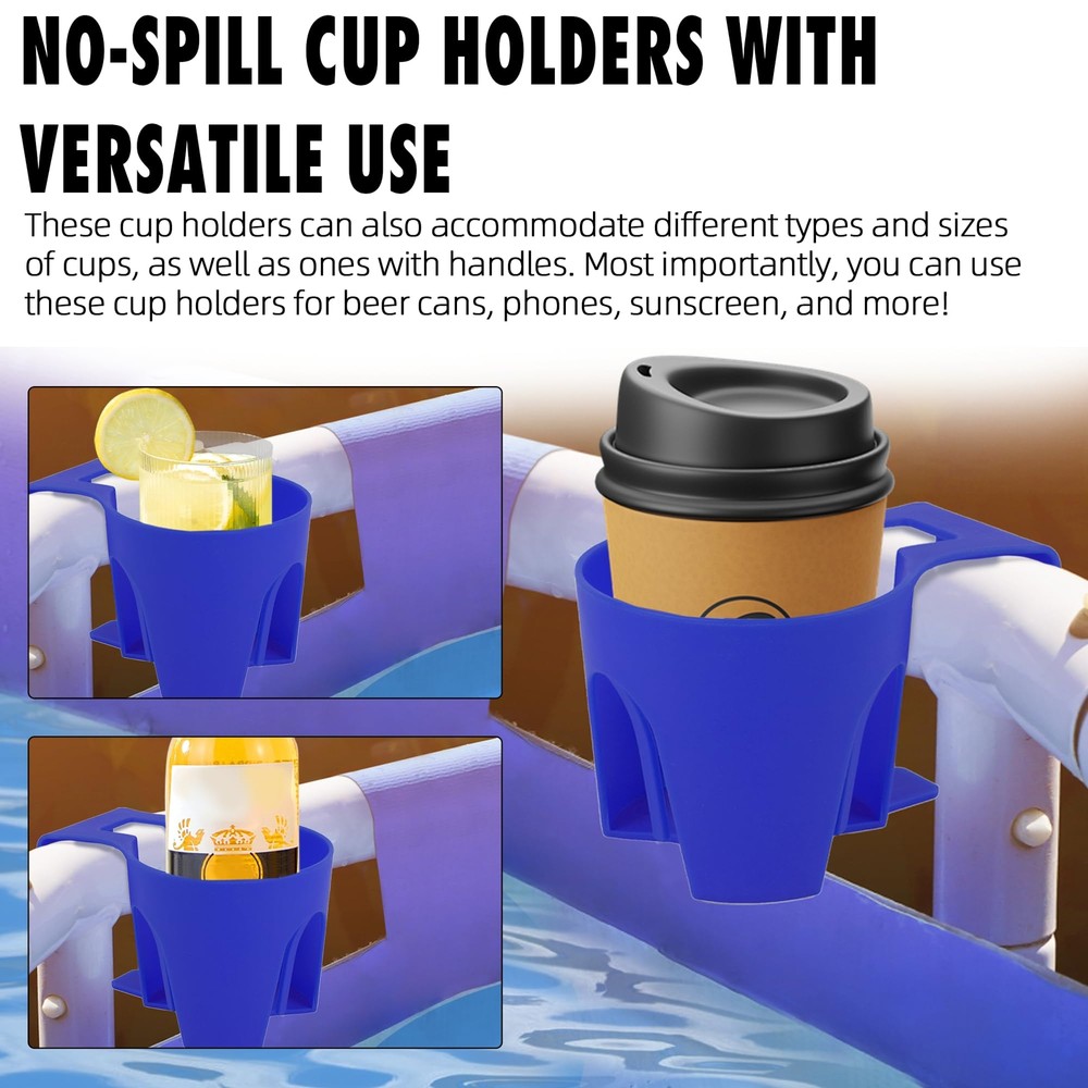 6pack Blue Poolside Cup Holders Compatible With Above Ground Pools With 2 Inch