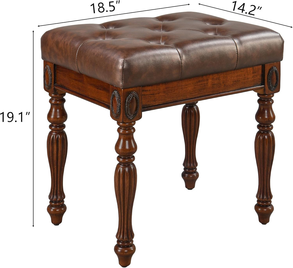 Solid Wood Vanity Bench Stool with Upholstered, Mid-Century Piano Bench with Car