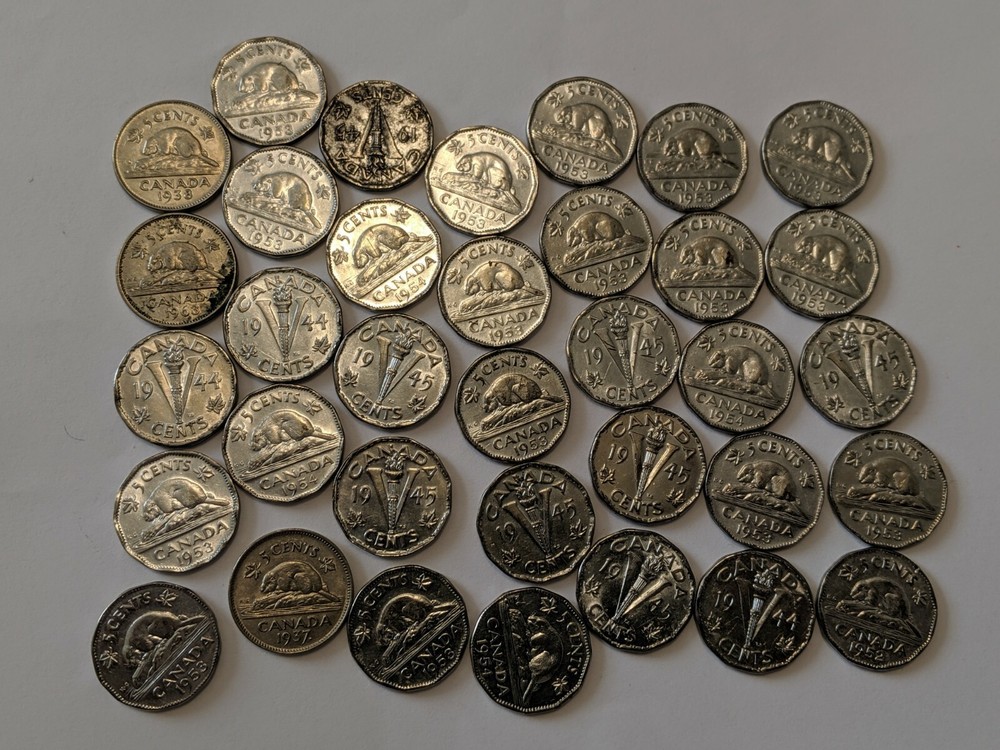 35 LOT CANADA FIVE CENTS COINS 1945 & MORE