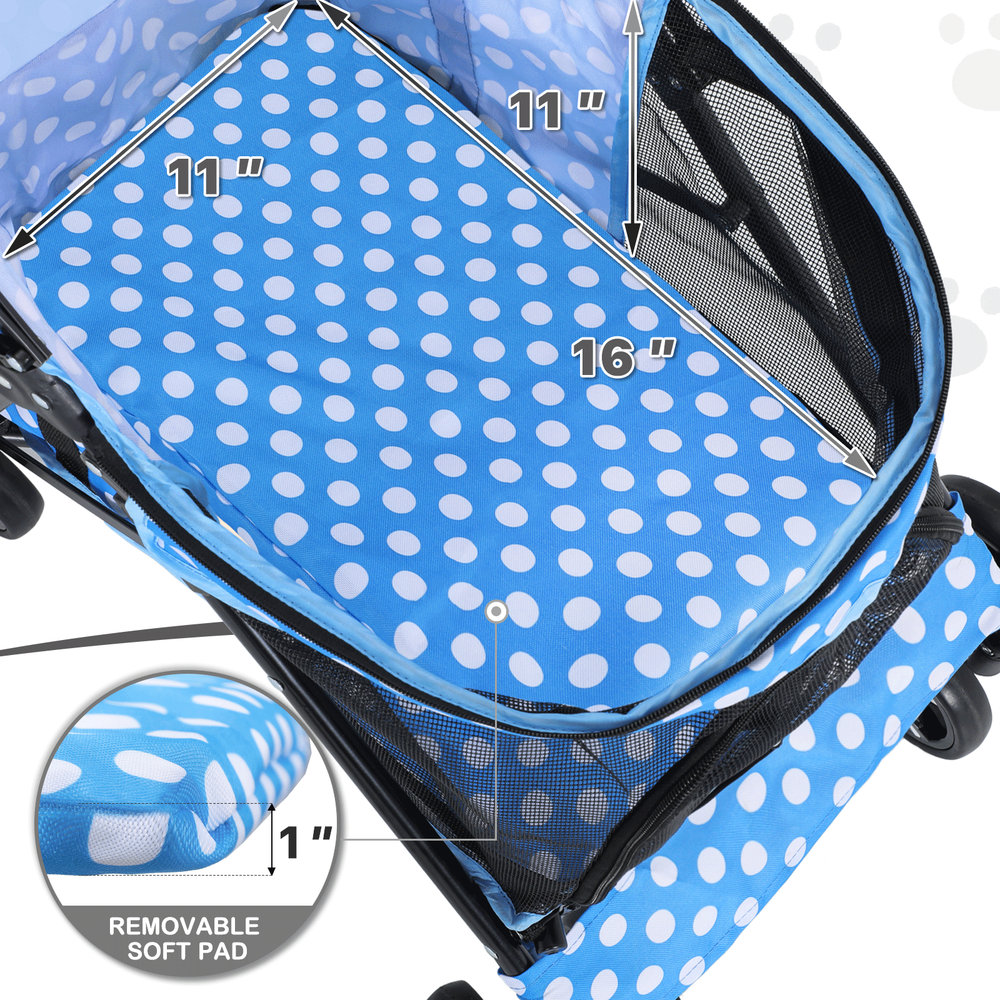 Foldable Pet Stroller 4 Wheels Breathable Dog Stroller w/Skylight&Storage Basket