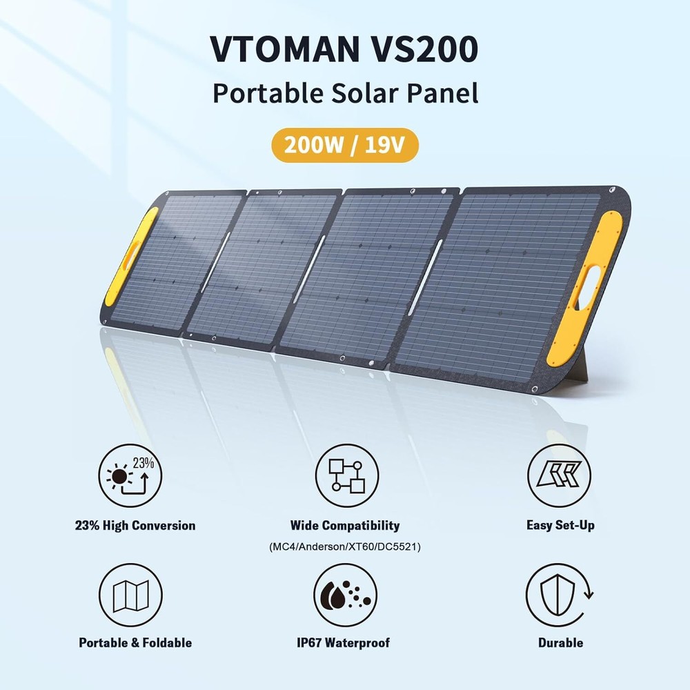 VTOMAN VS200 Portable Solar Panel 200W 19V 23% Efficiency Foldable Solar Panel