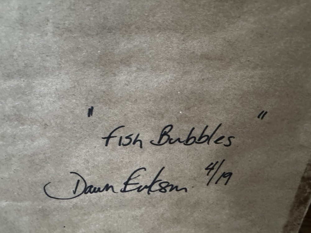 Fish Bubbles Textile Fiber Art Signed Dawn Eakem Wall Hanging 4/19