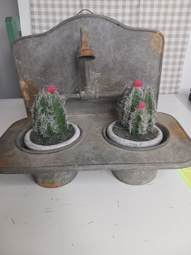 Authentic vintage galvanized steel double basin wall sink with original...