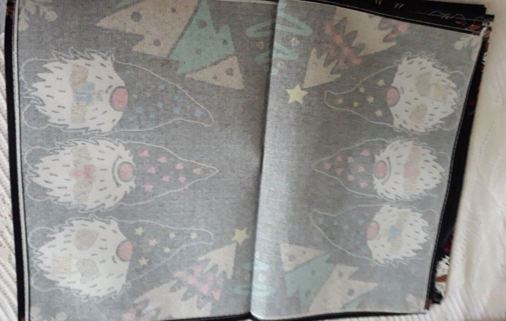 Gnome Christmas Table Runner Reindeer Trees Approx 72"x13" New-Open Pkg Festive!