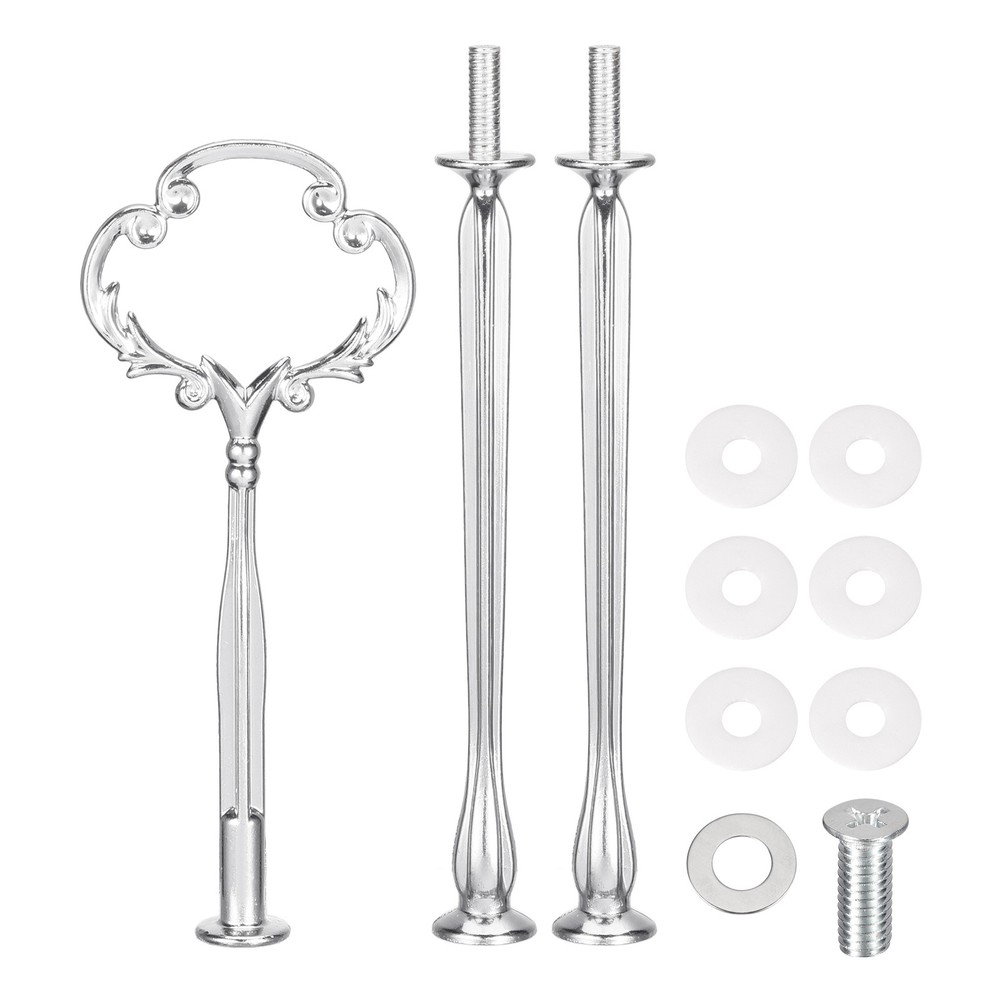 4 Sets Cake Tray Stand Handle Plate Hardware Fitting, 3-Tiers Flower Silver