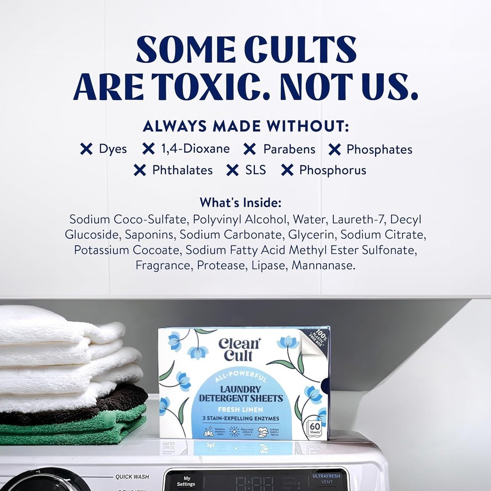 Cleancult Laundry Detergent Sheets Fresh Linen Scent 60 Count-B8