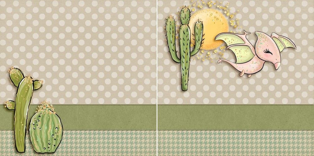 Cute Pterodactyl NPM - 2 Premade Scrapbook Pages - EZ Layout 5985