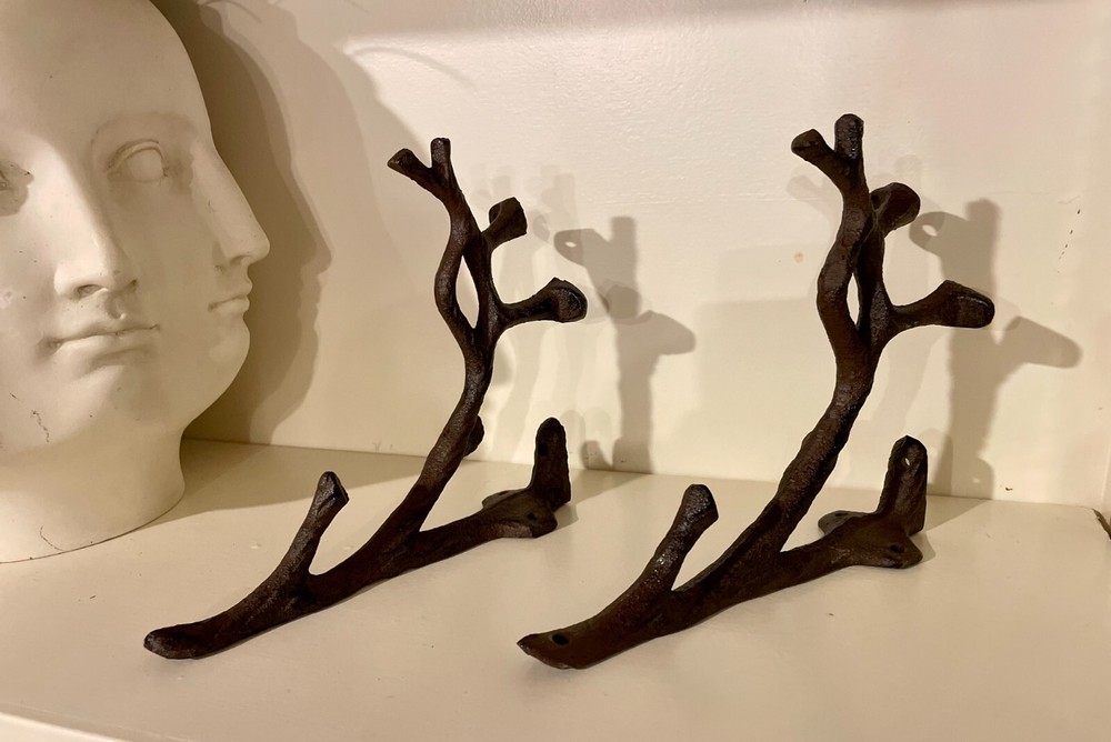 Rustic Cast Iron Shelf Brackets Wall Mount Hardware Brace Tree Branch Sculptures