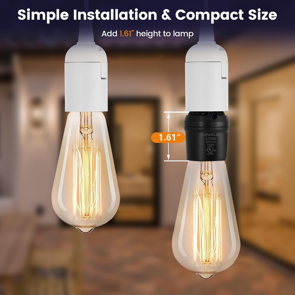 Suraielec Light Sensor Socket, Automatic Dusk to Dawn Socket with Black