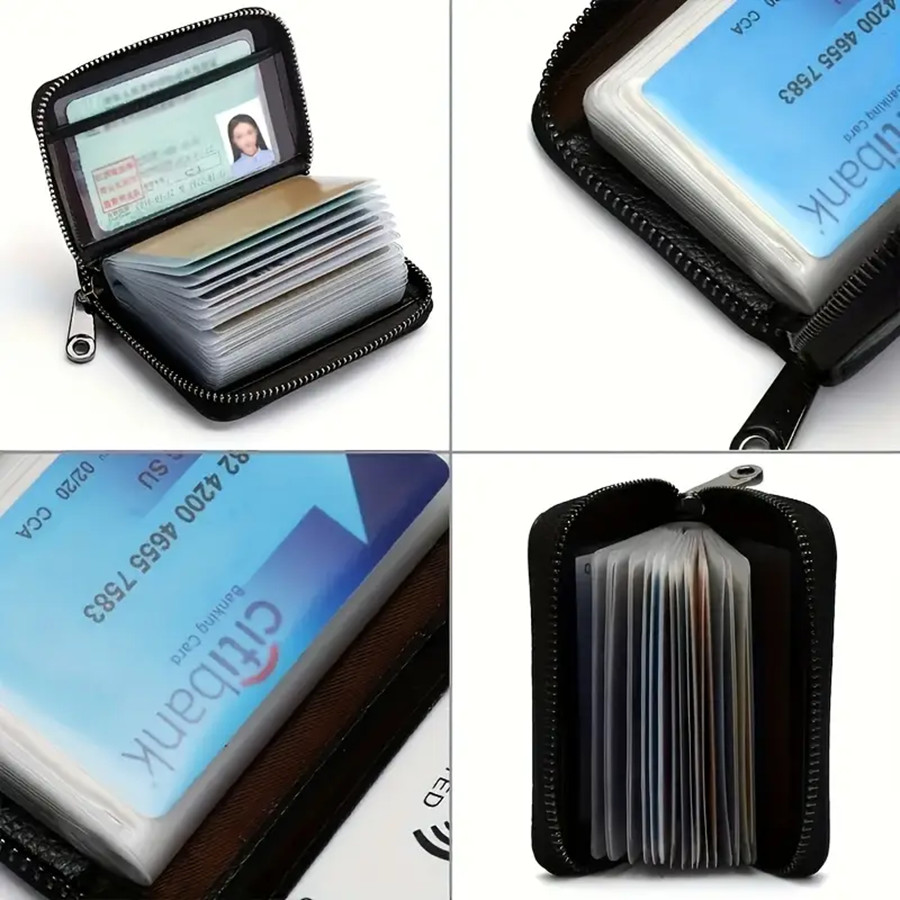 RFID Blocking Genuine Leather Zipper Wallet – Secure Card Holder Organizer