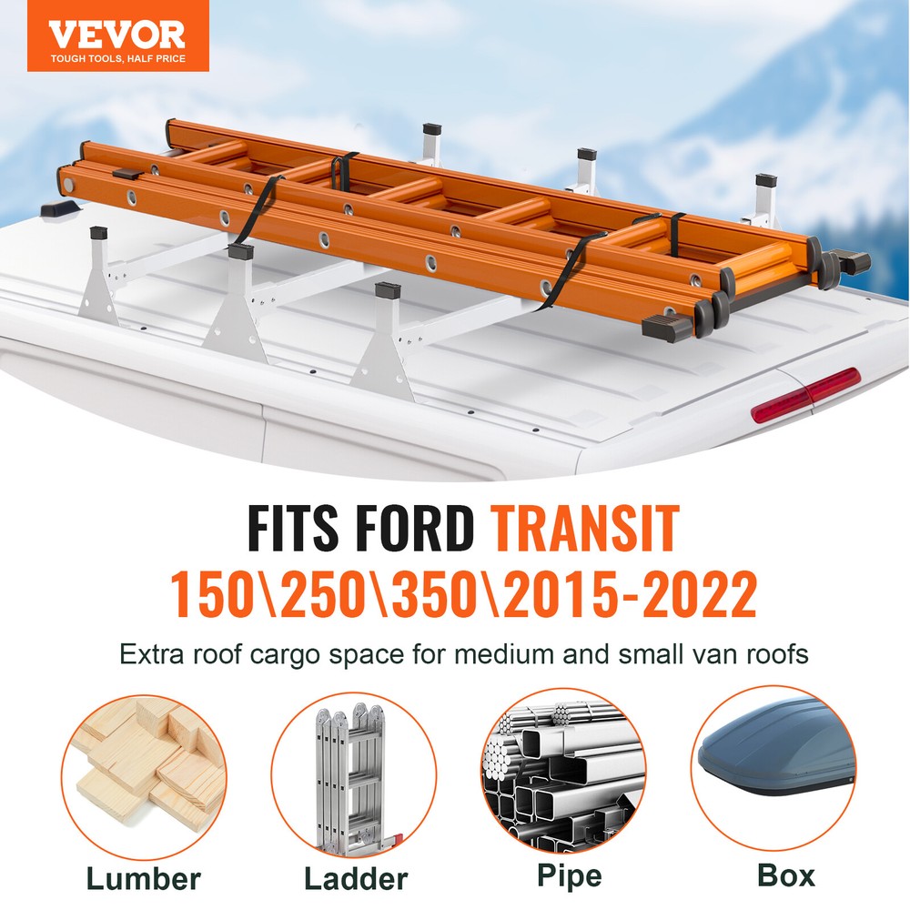 VEVOR 3 Bar Van Roof Ladder Rack for Ford Transit 150 250 350 2015-2022 800 LBS