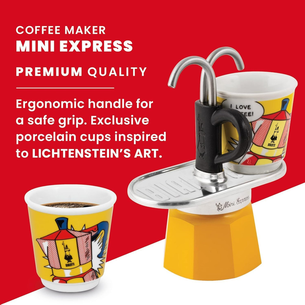 - Mini Express Lichtenstein: Moka Set Includes Coffee Maker 2-Cup (2.8 Oz) + 2 S