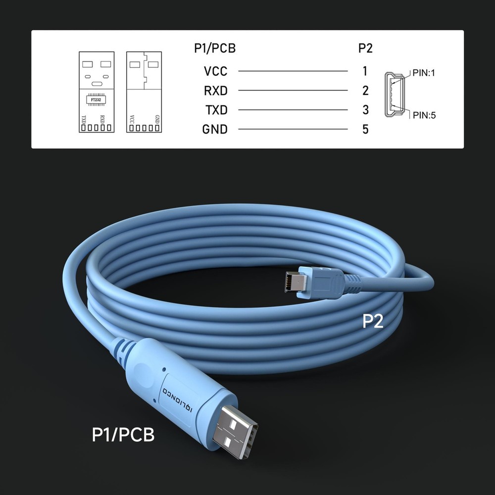 USB Type A to USB Type Mini B, Console Cable with FT232 Chipset (Blue,6FT)