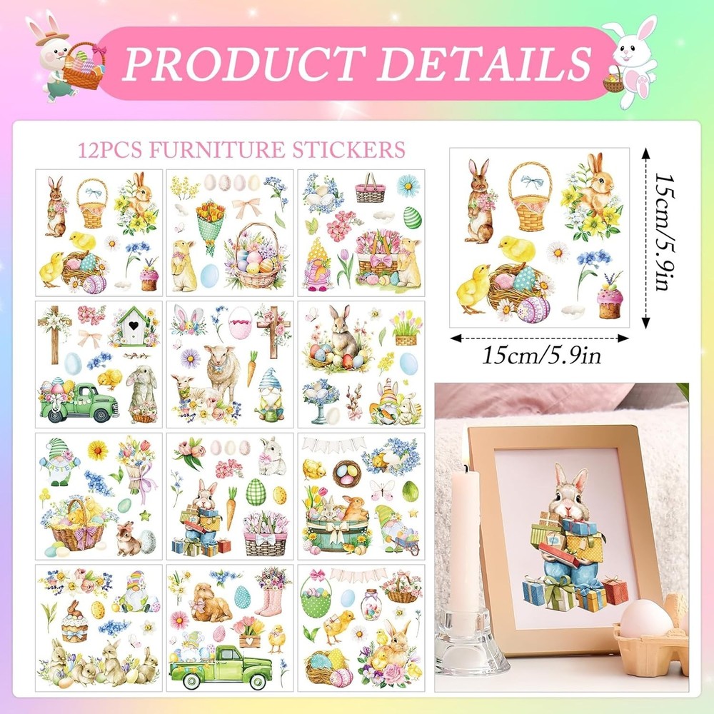 Easter Rub-On Transfer Decals - 12 Sheets for Spring Craft Decor
