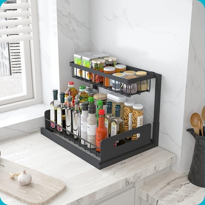 L Shaped Under Sink Organizer Sliding Storage Rack Multi Purpose Shelf New