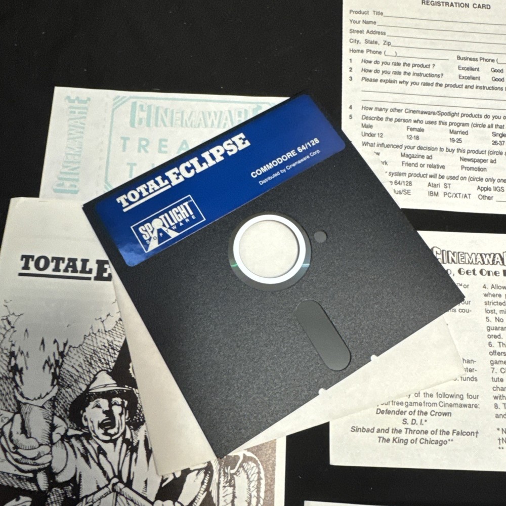 Spotlight Software Total Eclipse for Commodore 64/128 Used 1988 - Original Box