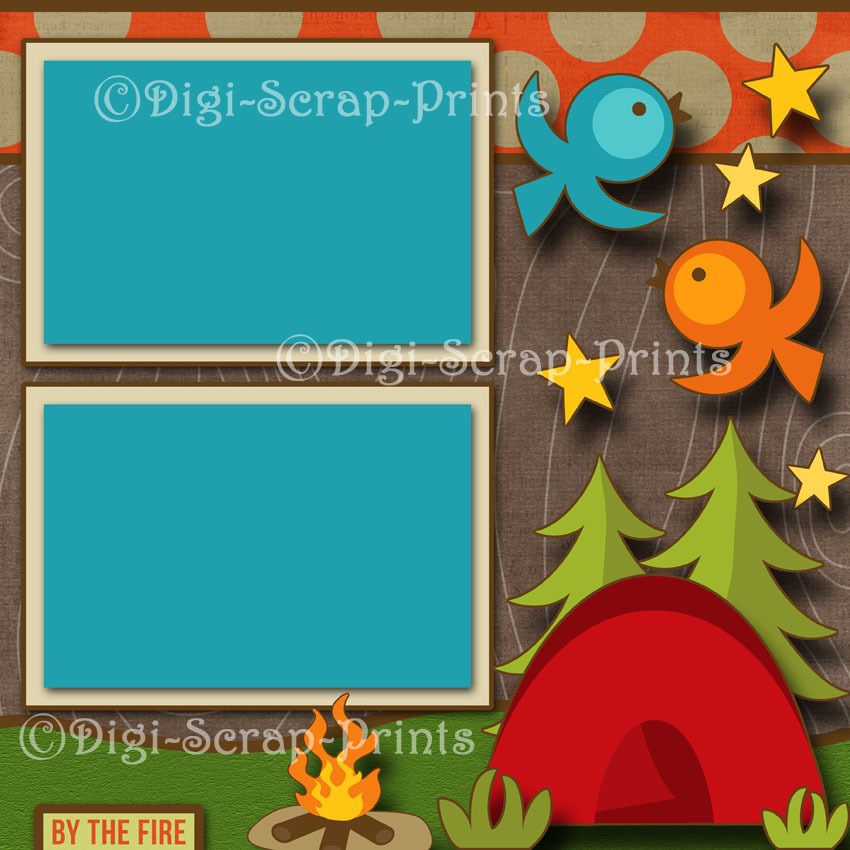 GONE CAMPING ~ 2 premade scrapbook pages paper piecing layout BY DIGISCRAP A0124